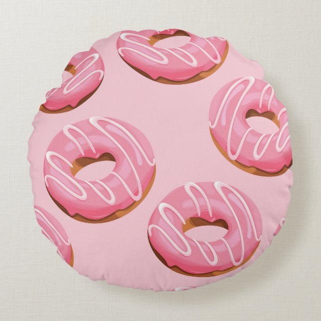 Glazed Doughnuts Seamless Background Round Cushion (Front)