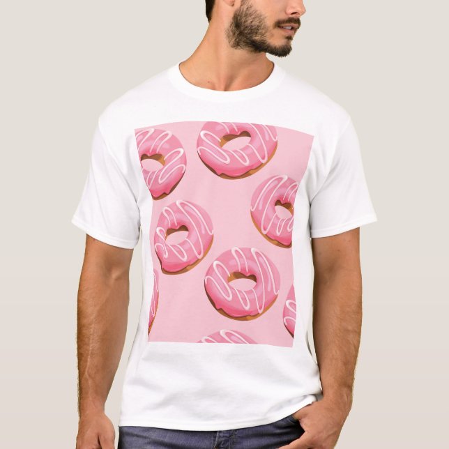 Glazed Doughnuts Seamless Background T-Shirt (Front)