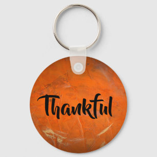 Glazed Terracotta One Word Inspiration Thankful Key Ring