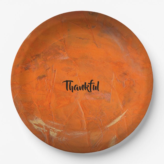 Glazed Terracotta Thankful Paper Plate (Front)