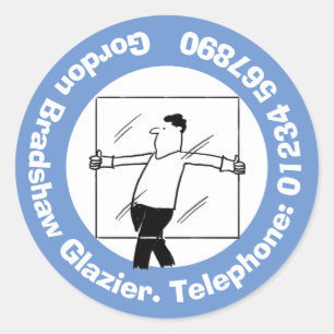 Glazier glass & glazing with Contact Details. Classic Round Sticker