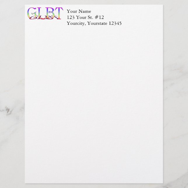 GLBT Support Rainbow Text Customized Letterhead (Front)
