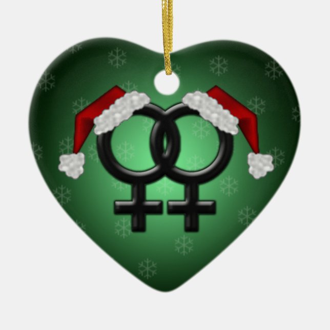GLBT Xmas - Lesbian Green Ceramic Tree Decoration (Front)
