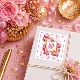 Gleaming Hot Pink Glitter 30th Birthday Stickers