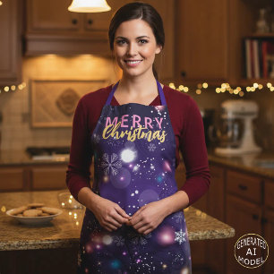 Gleaming Purple Winter Wonderland Merry Christmas Apron