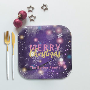 Gleaming Purple Winter Wonderland Merry Christmas  Paper Plate