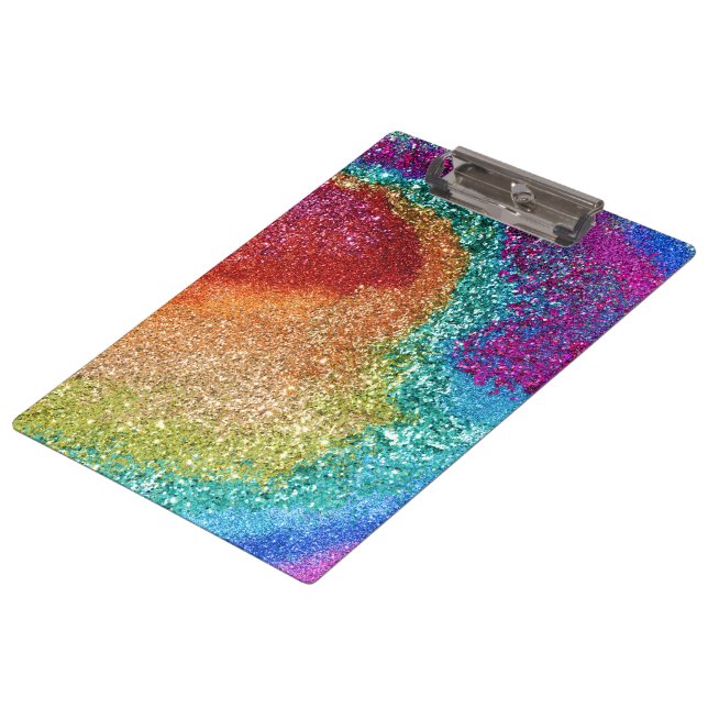 Gleaming Rainbow Glitter Swirl Clipboard (Angled)