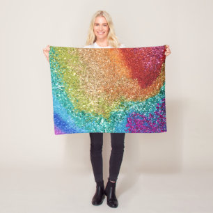 Gleaming Rainbow Glitter Swirl Fleece Blanket