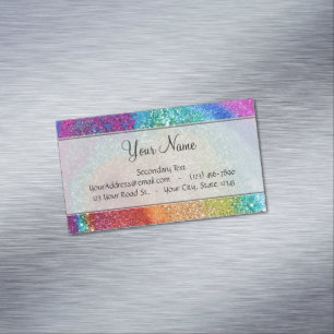 Gleaming Rainbow Glitter Swirl Magnetic Business Card
