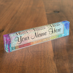 Gleaming Rainbow Glitter Swirl Nameplate