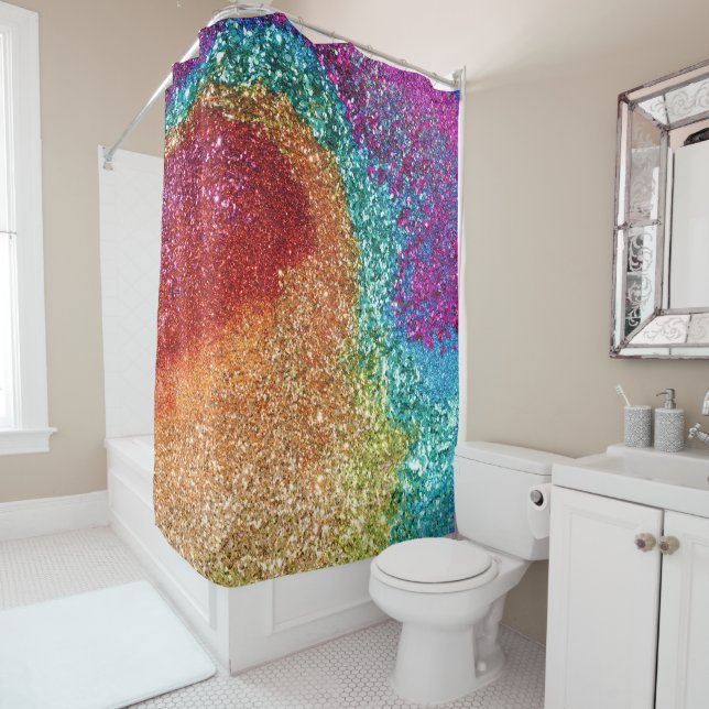 Gleaming Rainbow Glitter Swirl Shower Curtain (In Situ)