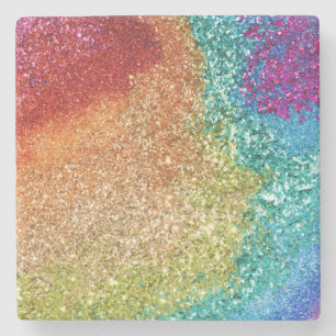 Gleaming Rainbow Glitter Swirl Stone Coaster