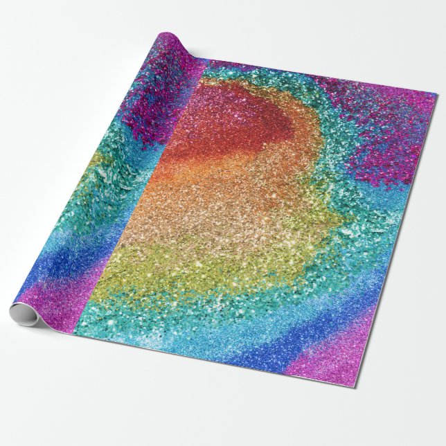 Gleaming Rainbow Glitter Swirl Wrapping Paper (Unrolled)