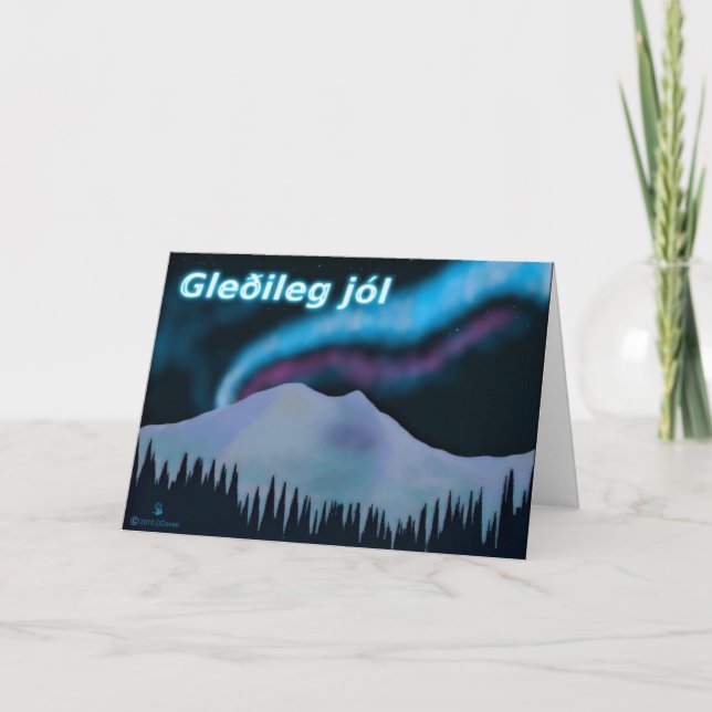 Gleðileg Jól  - Blue Aurora Holiday Card (Front)