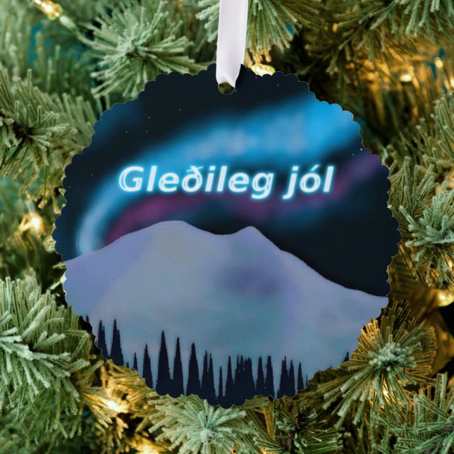 Gleðileg Jól - Blue Aurora Tree Decoration Card (Insitu (Tree))