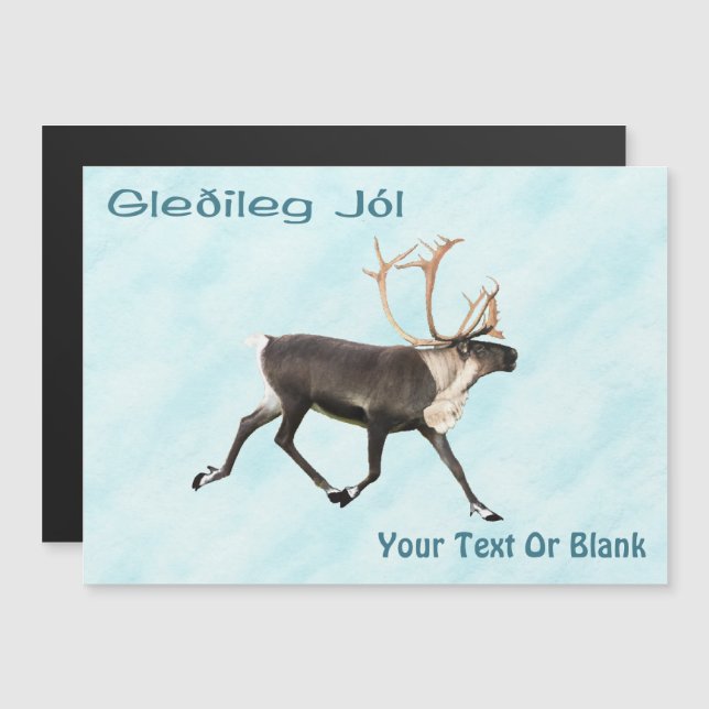 Gleðileg Jól - Bull Caribou (Reindeer) On Snow (Front/Back)