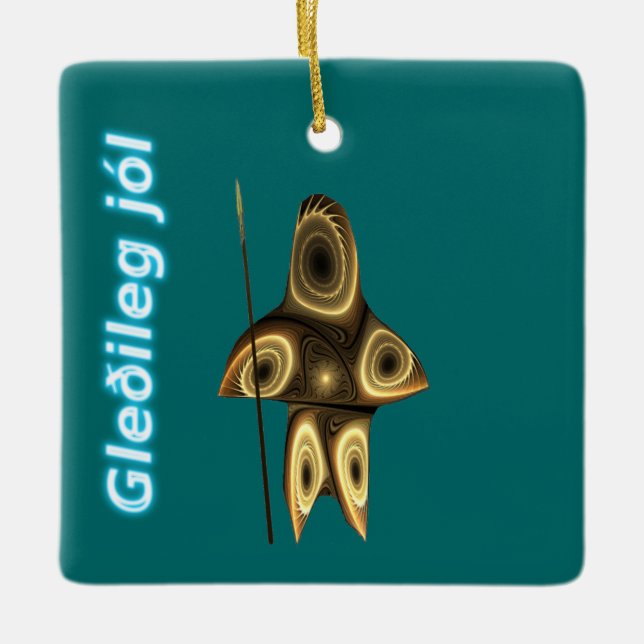 Gleðileg jól - Fractal Inuit Hunter Ceramic Tree Decoration (Front)