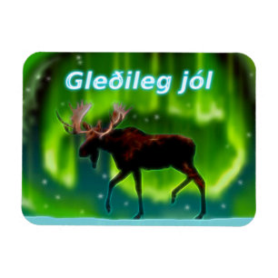 Gleðileg jól - Northern Lights Moose Magnet