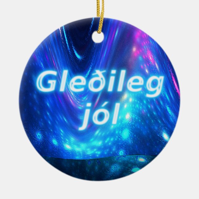 Gleðileg Jól - Qaanaaq - Northern Lights Ceramic Tree Decoration (Front)