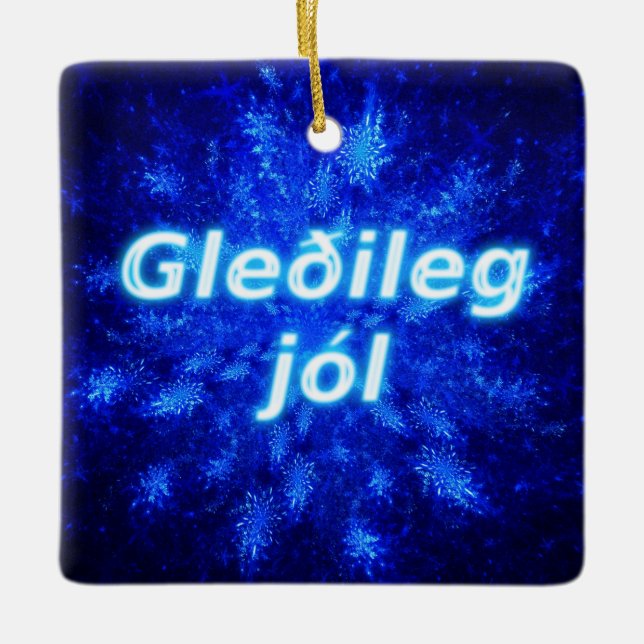 Gleðileg Jól - Snowburst Ceramic Tree Decoration (Front)