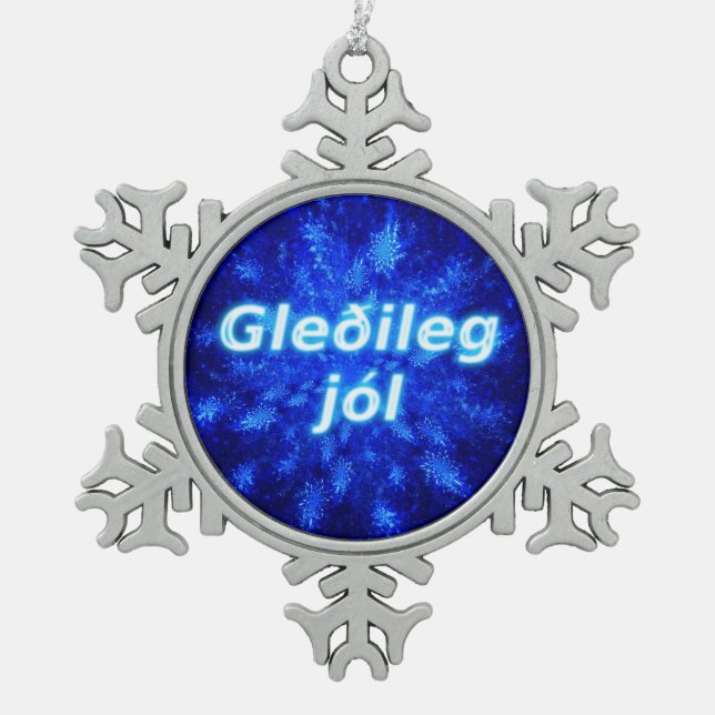 Gleðileg jól - Snowburst Snowflake Pewter Christmas Ornament (Front)