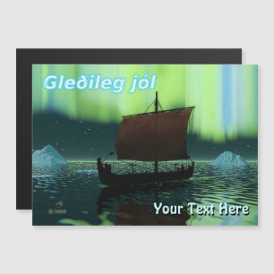 Gleðileg Jól - Viking Ship Under Northern Lights