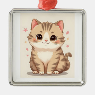 Gleeful Cat: Sweet Kawaii Kitten Art for Any Room Metal Tree Decoration