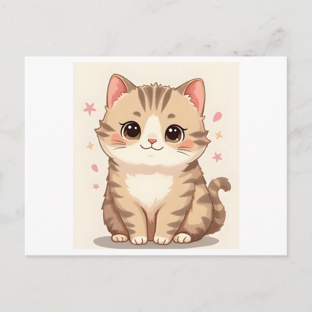 Gleeful Cat: Sweet Kawaii Kitten Art for Any Room Postcard (Front)