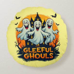 Gleeful Ghouls Fun Halloween Ghost Artwork Round Cushion