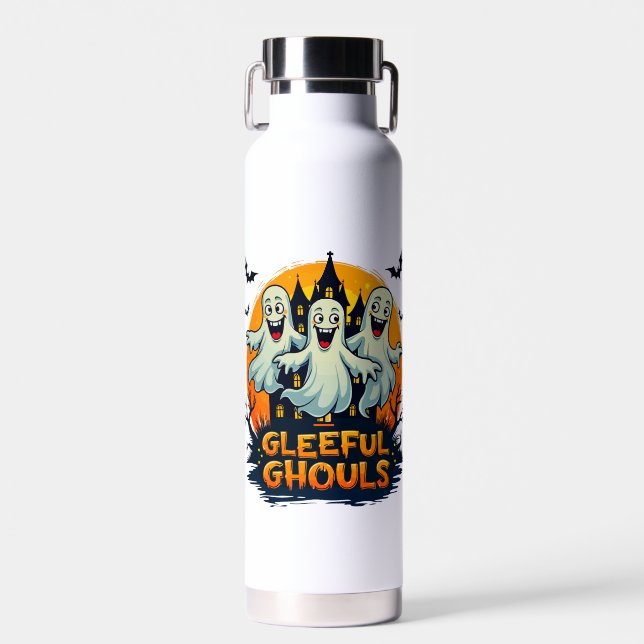 Gleeful Ghouls | Fun Halloween Ghost Artwork Water Bottle (Front)