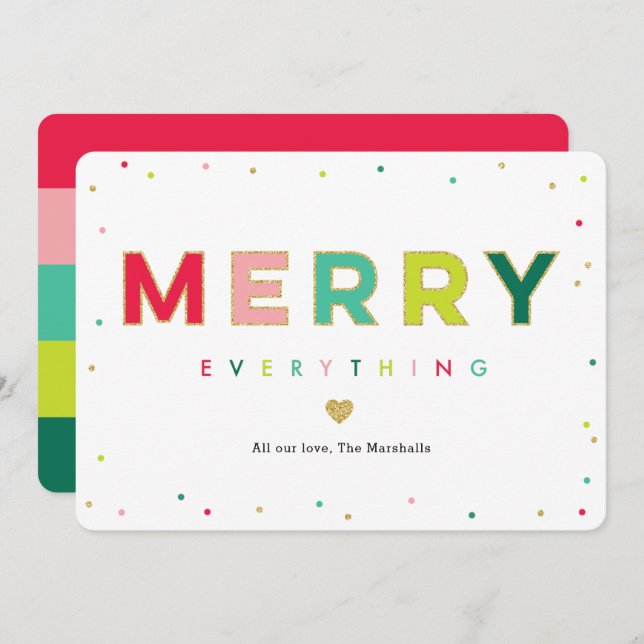 Gleeful Merry No Photo Modern Holiday Card (Front/Back)