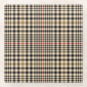 Glen Check Plaid Pixel Art Glass Coaster