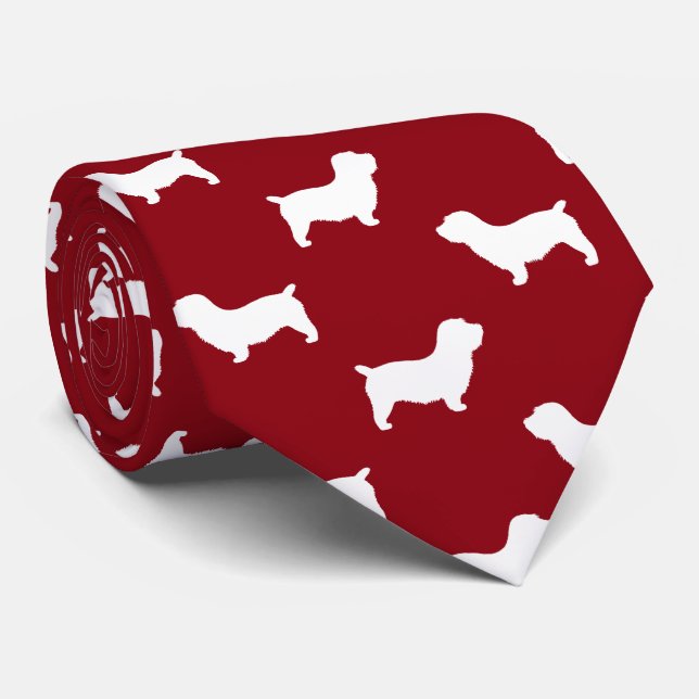 Glen of Imaal Terrier Dog Silhouettes Pattern Red Tie (Rolled)
