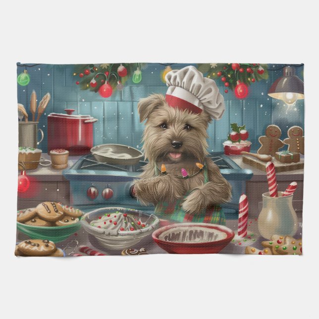 Glen of Imaal Terrier Holiday Baking: Festive Tea Towel (Horizontal)