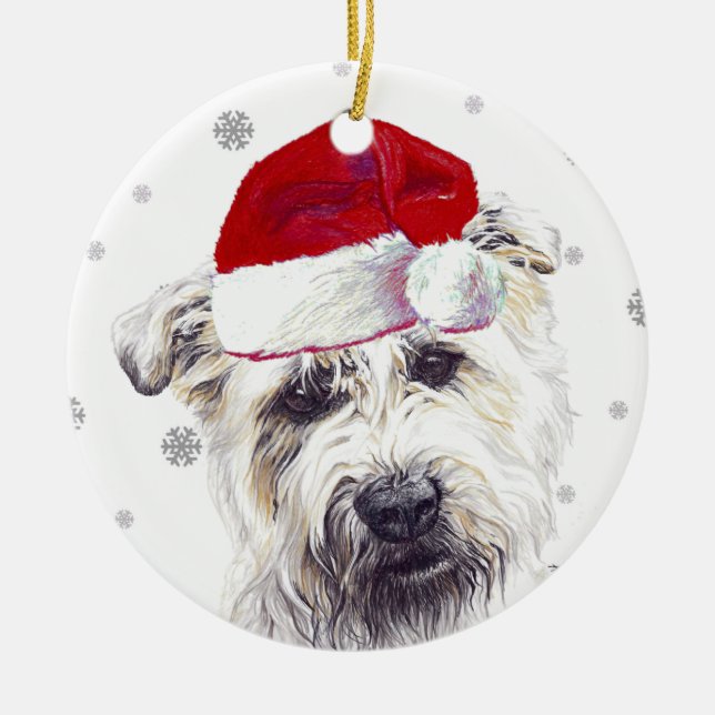 Glen of Imaal Terrier - Santa Hat Christmas Bauble Ceramic Tree Decoration (Front)