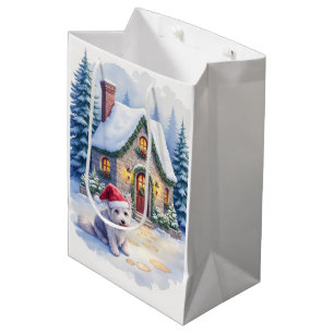 Glen of Imaal Terrier Snowy Cottage Santa Hat Medium Gift Bag