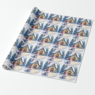 Glen of Imaal Terrier Snowy Cottage Santa Hat Wrapping Paper