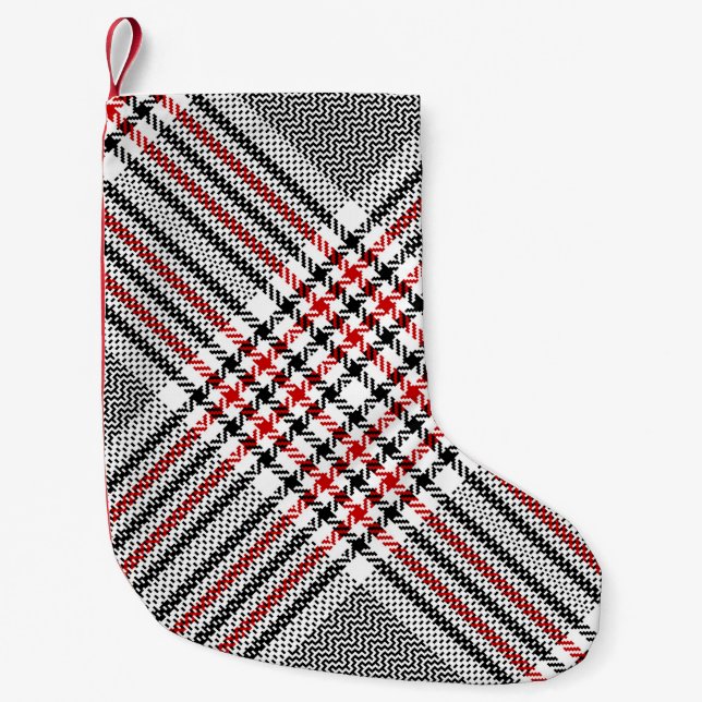 Glen plaid pattern. Black, red, white seamless tar Small Christmas Stocking (Front)