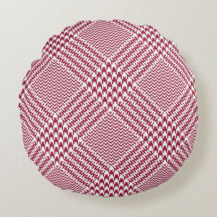 Glen plaid pattern bright in red and white. Seamle Round Cushion