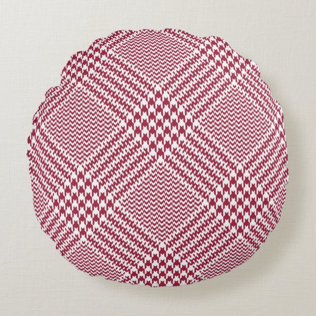 Glen plaid pattern bright in red and white. Seamle Round Cushion (Front)