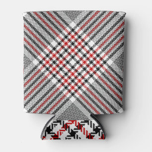 Glen Plaid Red Black Tweed Can Cooler