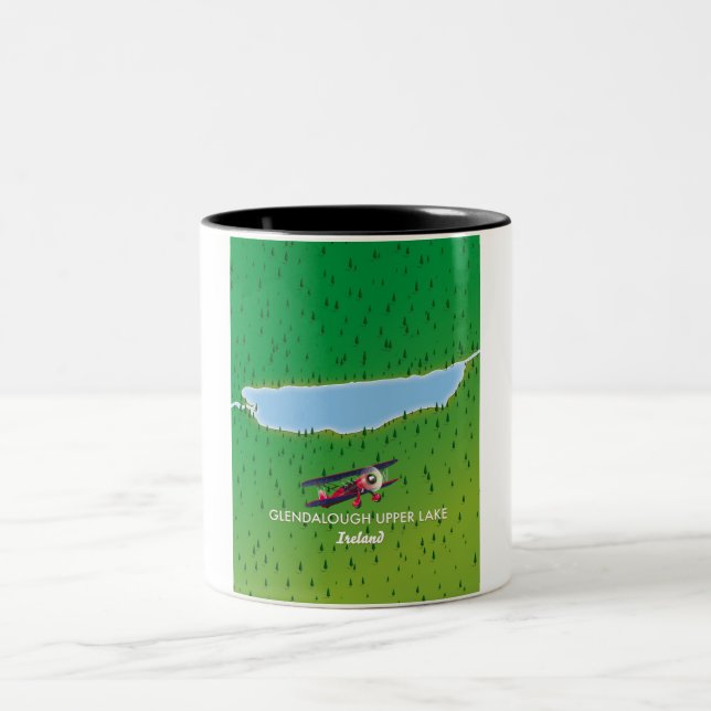 Glendalough Upper Lake Ireland map Two-Tone Coffee Mug (Center)