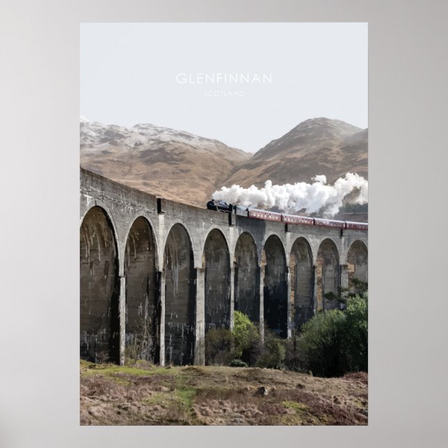 Glenfinnan Viaduct, Scotland Travel Illustration Poster (Front)