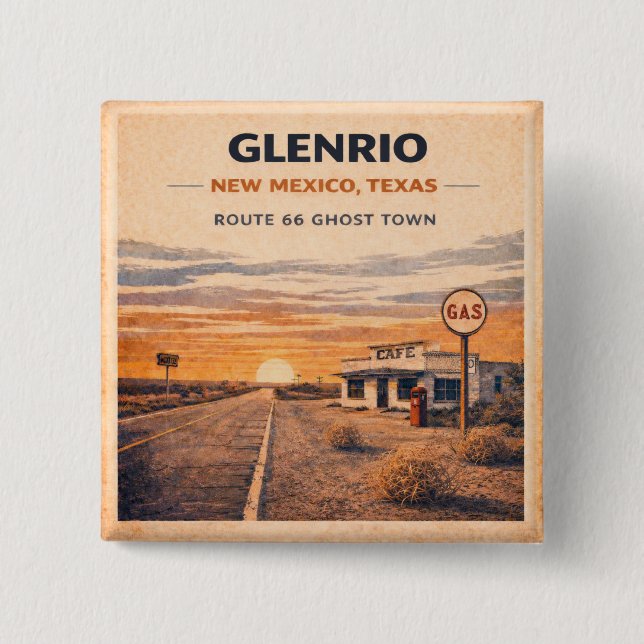 Glenrio Route 66 Ghost Town Jacket Pin Button (Front)