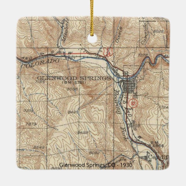 Glenwood Springs CO Vintage Map Ceramic Ornament (Back)