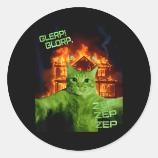Glerp Glorp Funny Alien Cat Meme Space Cat Humor Classic Round Sticker