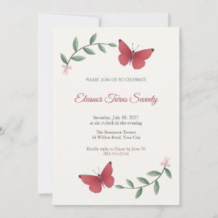 Glider Butterfly 70th Birthday Invitation