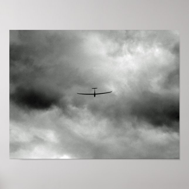 Glider flying in grey sky poster (Front)
