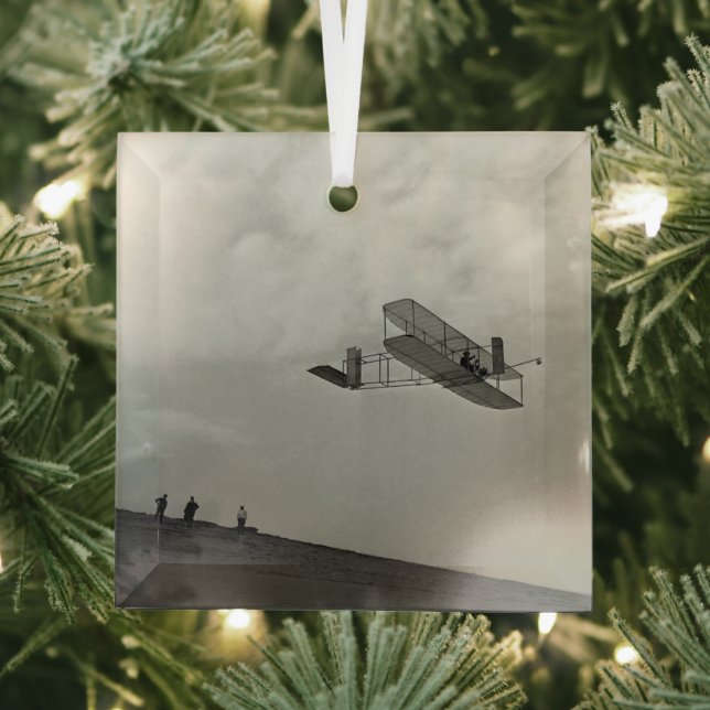 Glider Test Flight Aviation Wright Brothers Glass Tree Decoration (Insitu)