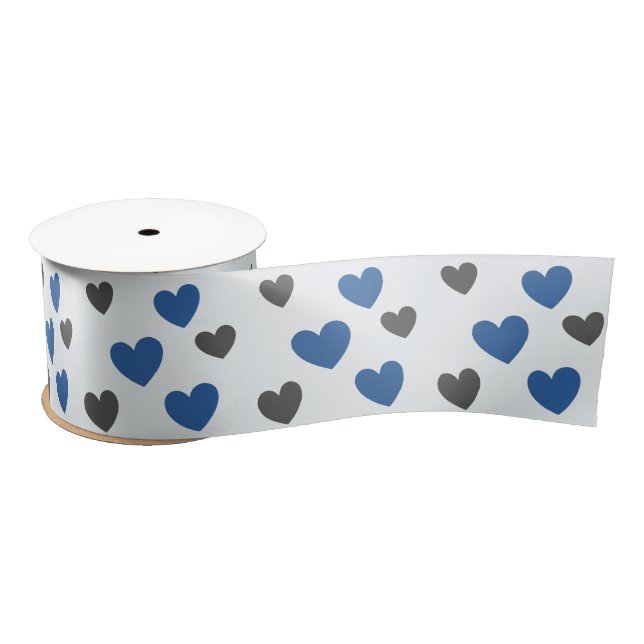 Gliding Hearts - Blue and Grey  Satin Ribbon (Spool)
